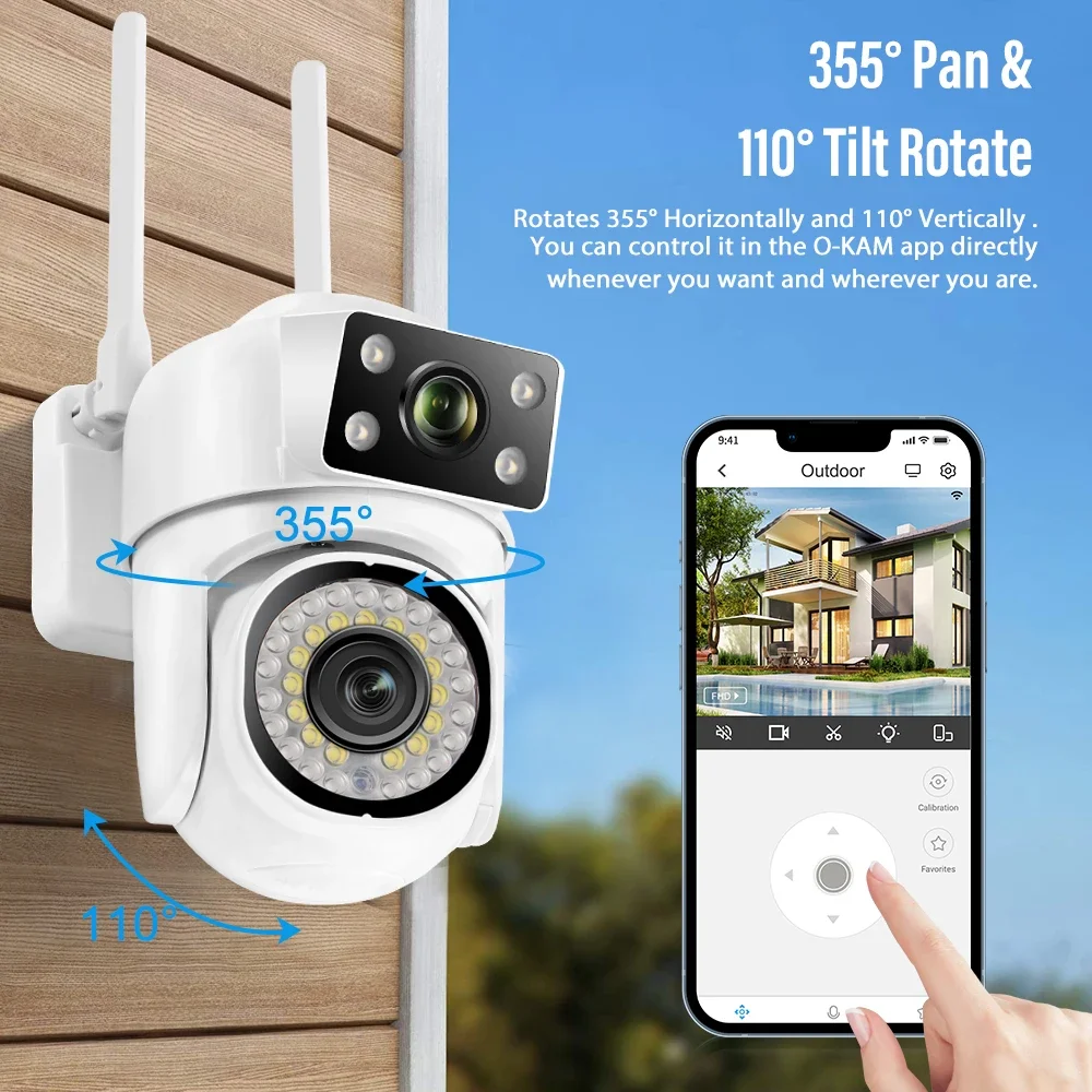 4K 8MP Wifi PTZ Camera Dual Lens IP CCTV Video Surveillance Camera Ai Human Detect Auto Tracking Night Vision Outdoor Waterproof EU Plug