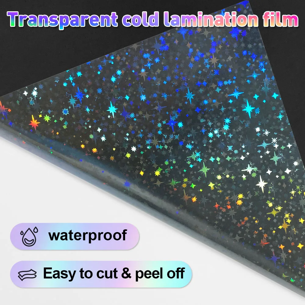 Color: Yellow - 10 Sheets Cold Laminating Film Paper A4 Sheet Self Adhesive Sticker Protect Photo Waterproof Transparent Star Lamination Film