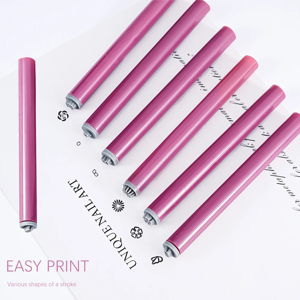 Color: black - 4/6/10pcs Pink Nail Art Stamp Pen Nail Art Stamp Pen Handicraft Nail Art Flower Stamp Nail Diy Graffiti Stamp Pen Dotting Tools