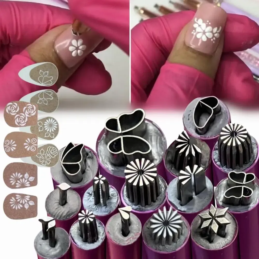 Color: black - 4/6/10pcs Pink Nail Art Stamp Pen Nail Art Stamp Pen Handicraft Nail Art Flower Stamp Nail Diy Graffiti Stamp Pen Dotting Tools