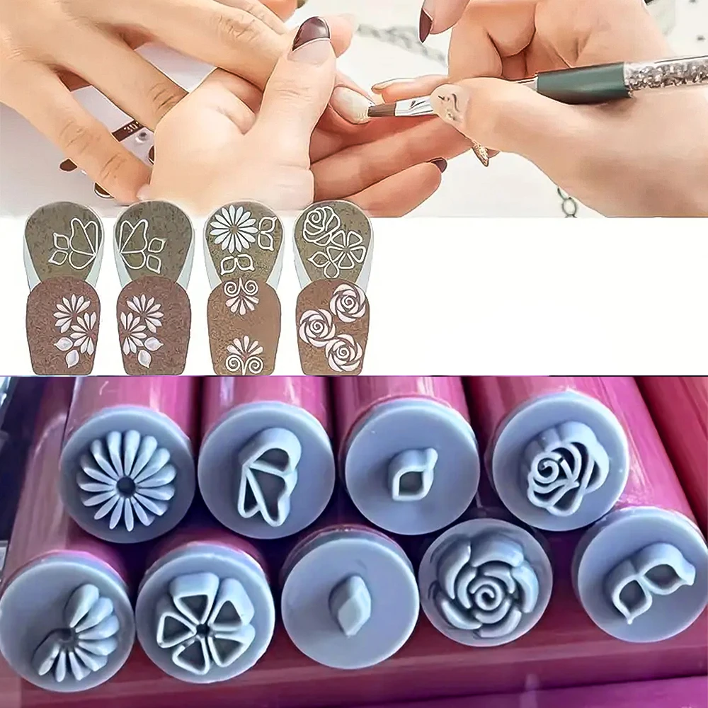 Color: black - 4/6/10pcs Pink Nail Art Stamp Pen Nail Art Stamp Pen Handicraft Nail Art Flower Stamp Nail Diy Graffiti Stamp Pen Dotting Tools