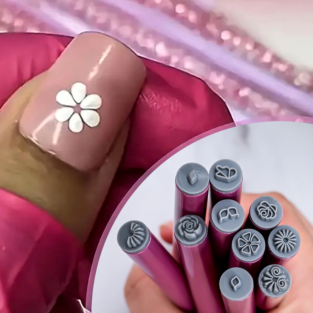 Color: black - 4/6/10pcs Pink Nail Art Stamp Pen Nail Art Stamp Pen Handicraft Nail Art Flower Stamp Nail Diy Graffiti Stamp Pen Dotting Tools