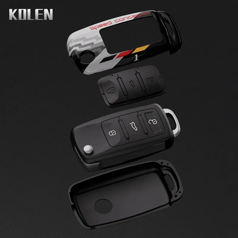 Color Name: Dark Grey - ABS Car Folding Key Case Cover Shell For Volkswagen VW Polo Golf Passat Beetle Caddy Tiguan Skoda Octavia Kodiaq Seat Leon Altea