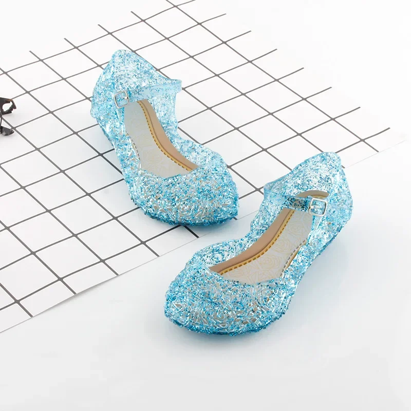 Color: Blue, Shoe Size: 2.5 - Elsa Princess Crystal Shoes for Girls 2024 New Fashion Kids Birthday Casual Sandals Shoes Baby Wedding Party Shoes