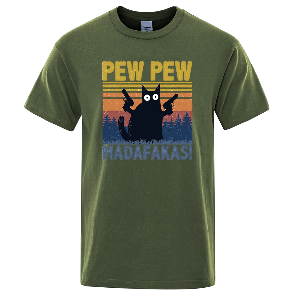 Color: GRAY, Size: S - Pew Pew Madafakas Tshirt Men Short Sleeve Novelty Funny Cat T Shirt Cotton Oversize Tops Shirts Tee T-Shirt Crew Neck Streetwear