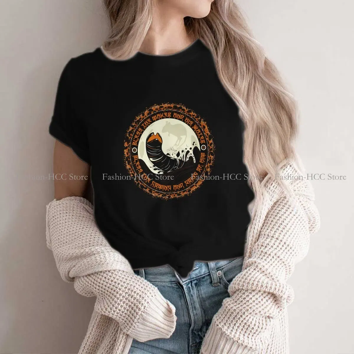Color: black, Size: L - Essential Graphic Polyester TShirt Arrakis Creative Streetwear Comfortable T Shirt Female