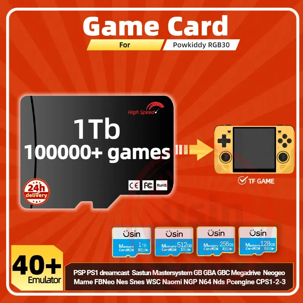 Color: Gold, Ships From: CHINA - Game Card For Powkiddy RGB30 Memory TF Plug&Play Pre-install Retro Games PSP PS1 SD portable Handheld High Speed Card 1Tb 512G
