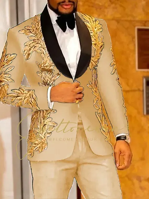 Color: MULTI, Size: One Size - Luxury Groom Wedding Tuxedos Gold Sequins Appliques Black Men Suits Slim Fit Costume Homme Marriage Prom Suits