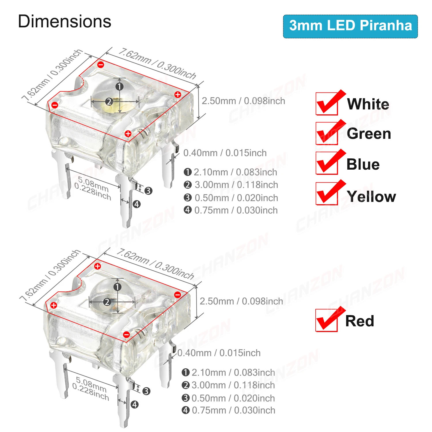 Color: Green, Ships From: CHINA - 100Pcs 3mm 5mm Led Diode Piranha Super Flux Round Flat Top White Red Green Blue Yellow Superflux Lights Emitting PCB Lamp Bulb