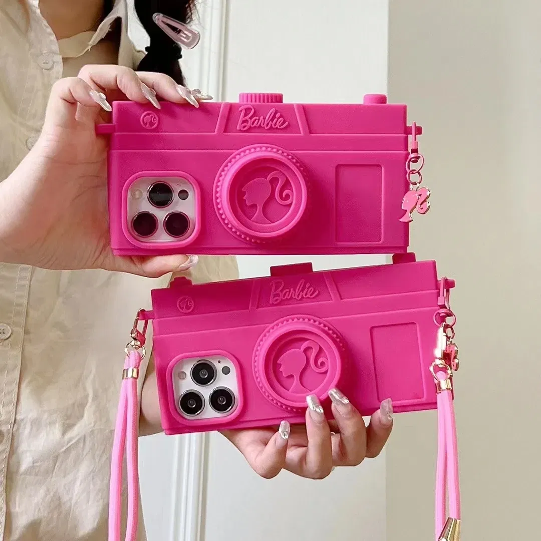 Material: Cotton Fabric, Color: Beige - Pink Camera Case For iPhone 15 14 13 12 11 Pro Max Kawaii Fashion Case Fashion Pendant Cute Girl