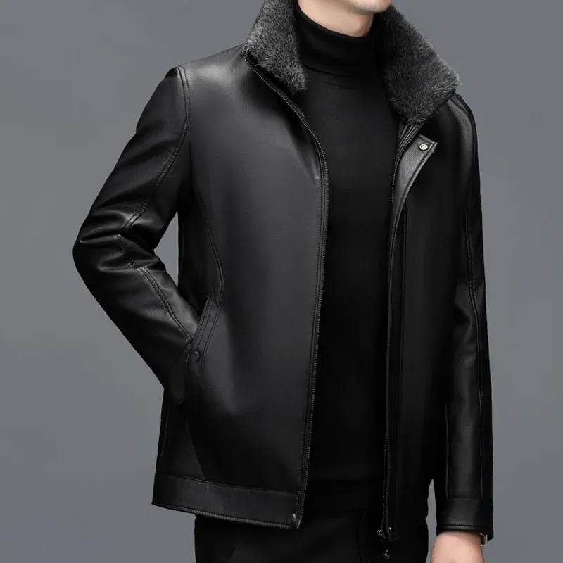 Men's Genuine Leather Jacket, Collar, Sheepskin Down Jacket, Warm And Thick White Duck Down Coat, Autumn