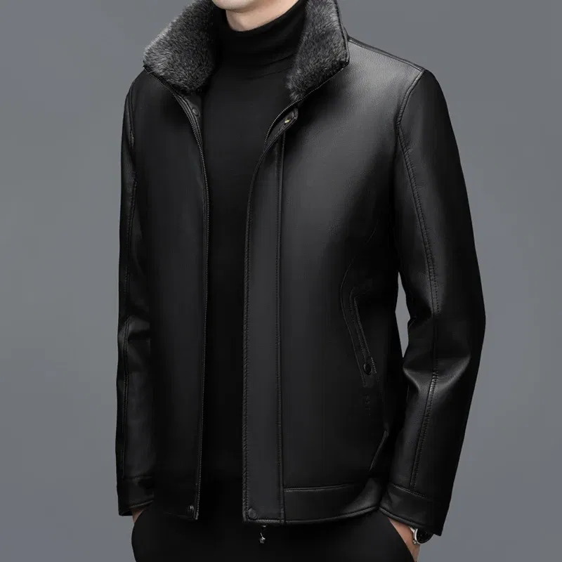 Men's Genuine Leather Jacket, Collar, Sheepskin Down Jacket, Warm And Thick White Duck Down Coat, Autumn