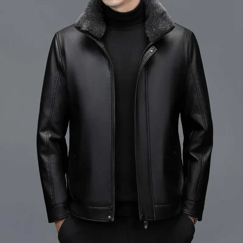 Men's Genuine Leather Jacket, Collar, Sheepskin Down Jacket, Warm And Thick White Duck Down Coat, Autumn