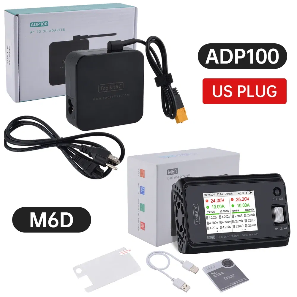 ToolkitRC M6D 500W 15A DC Dual Channel MINI Smart Charger Discharger with Power Supply For 1-6S Lipo Battery FPV Model Vs M8