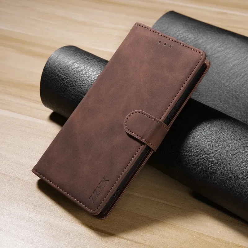 Color: Brown, Bundle: Case & Strap, Material: Plastic - Wallet Card Slot Holder Magnetic Flip Leather Case For Samsung Galaxy S23 Ultra S22 Plus S21 FE S20 A12 A13 A14 A34 A52 A53 A54