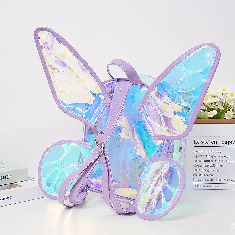 Color: Blue - New Fashion Butterfly Wings Backpack Children's Backpack Cute Unicorn Transparent TPU Trendy Backpack