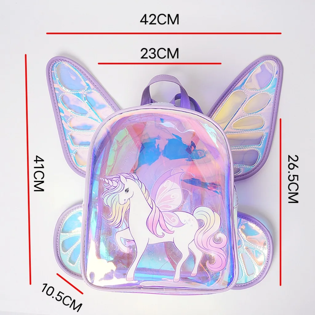 Color: Blue - New Fashion Butterfly Wings Backpack Children's Backpack Cute Unicorn Transparent TPU Trendy Backpack