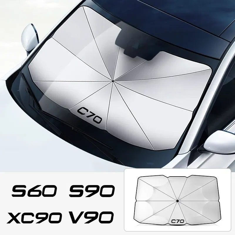 Color: Ivory - Car Front Shading Car Windshield Sunshade Umbrella For Volvo XC90 XC60 C30 T6 S60 C70 XC40 V40 XC70 V60 V50 S80 S40 AWD V90 S90