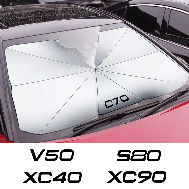 Color: Ivory - Car Front Shading Car Windshield Sunshade Umbrella For Volvo XC90 XC60 C30 T6 S60 C70 XC40 V40 XC70 V60 V50 S80 S40 AWD V90 S90