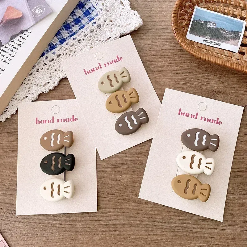 Color: Black - 3pcs Cute Cartoon Small Fish Hairpins Children Korean Style Sweet Y2k Girls Colorful Mini Hair Clips Hair Accessories Wholesale