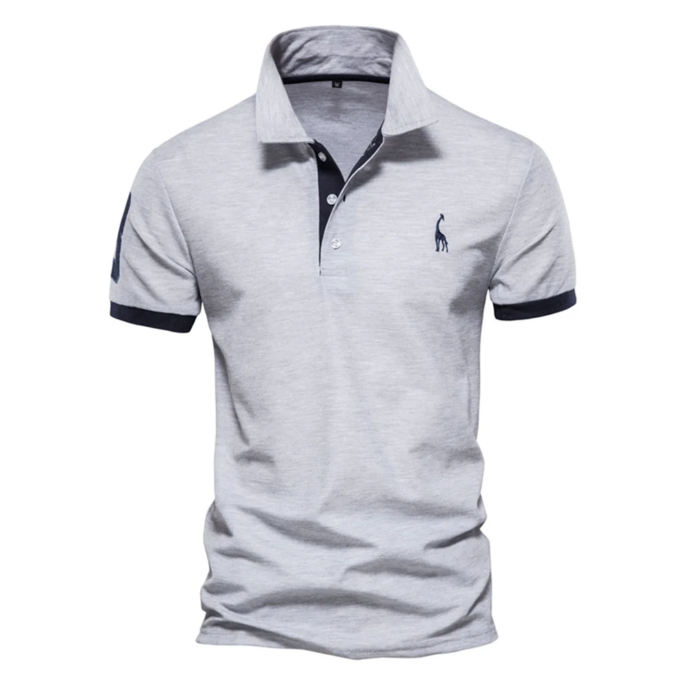 Color: GRAY, Size: L - Dropshipping Polo Giraffe Shirt Men Quality Embroidery Summer Short Sleeve Polo Casual Business Social Mens Polos BR Size