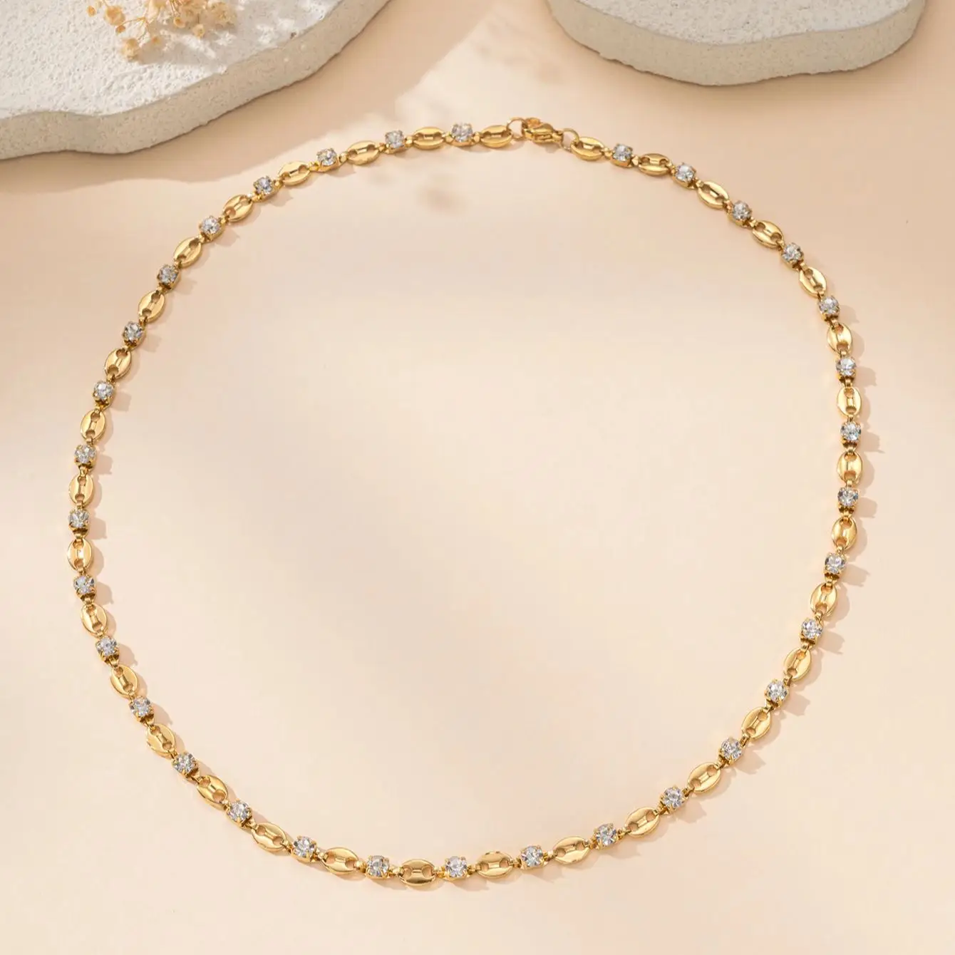 Metal Color: Light Yellow Gold Color, Length: 50cm - Unisex Stainless Steel Gold Plated Chain Necklace Trendy Middle East Arabic Jewelry Accessory for Men And Women