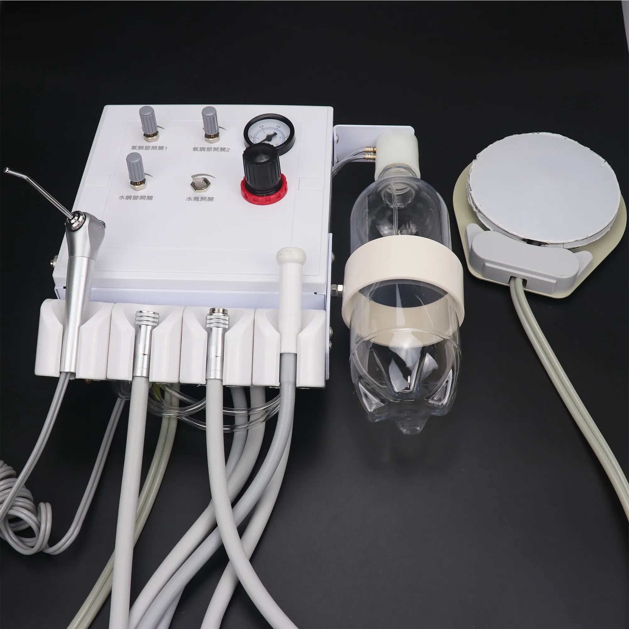 Color: Yellow - Dental Portable Turbine Unit Work with Air Compressor 3 Way Syringe 2/4 Holes Teeth Whitening Dental Equipment