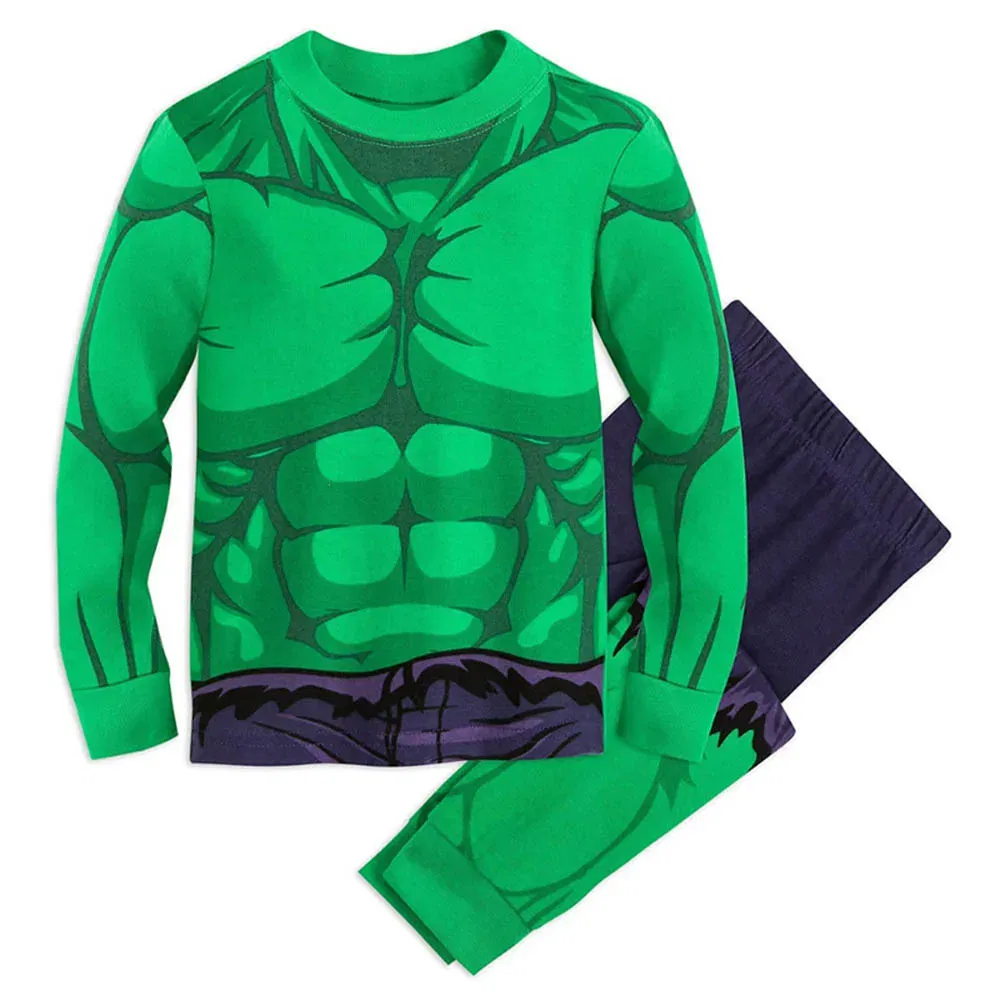 Color: green, Kid Size: 4 - MINISO Disney Boys Girls Pajamas Sets Kids Toddler 2 to 3 4 5 6 7 Years Cotton Long Sleeve Spring Fall Children Homewear Pijamas