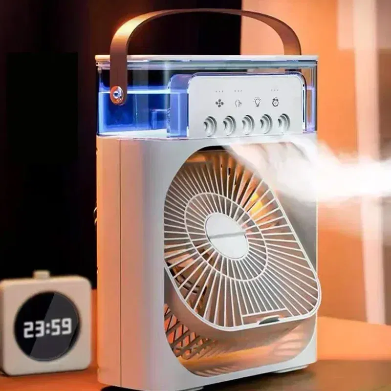 Color: Black - Portable 3 In 1 Humidifier Fan AIr Conditioner Household Small Cooler Hydrocooling Air Adjustment 3 Speed Fans For Home Office