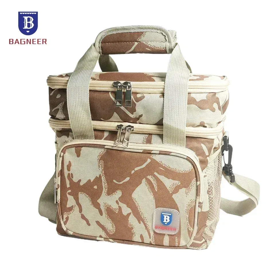 Color: Beige - BAGNEER Thermal Lunch Bag Camping Picnic Food Cooler Bags Insulated Case Waterproof Office School Lunchbag Shoulder Cooling Box