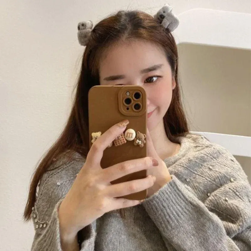 Color: Silver - 2021 Women Girls Cute Side Bangs Clip Plush Koala Bear Ornament Hair Clips Lady Soft Barrettes Hairpins Female Hair Accessories