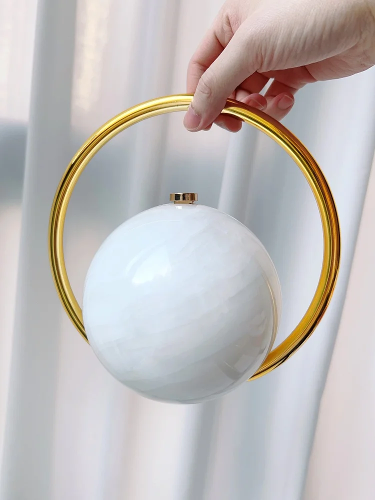Color: Lavender - 2025 New Marble Pattern Spherical Banquet Bag for Women Trendy Electroplated Handle PVC Handbags Lady Mini Purse Evening Clutch