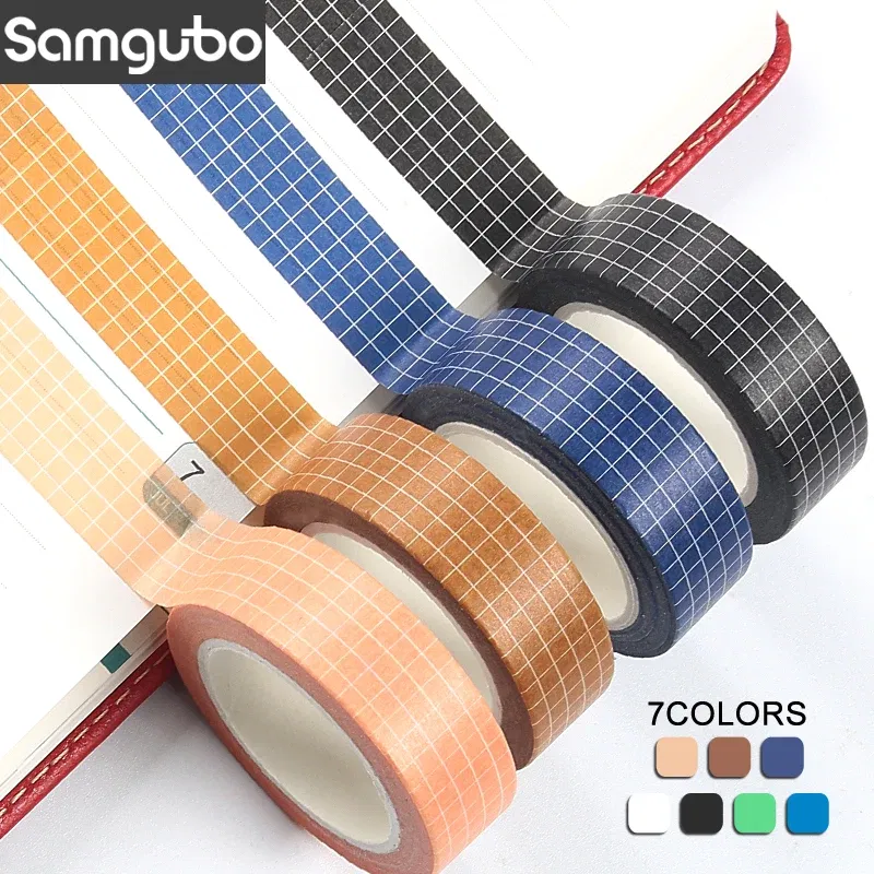 Color: WHITE - 10M Pure Color Grid  Washi Tape Set Masking Tape Journaling Supplies Washy Tape Organizer Washitape Stationery Sticker Scrapbook