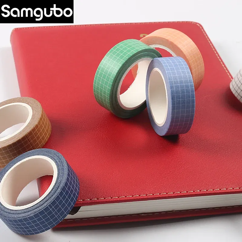 Color: WHITE - 10M Pure Color Grid  Washi Tape Set Masking Tape Journaling Supplies Washy Tape Organizer Washitape Stationery Sticker Scrapbook