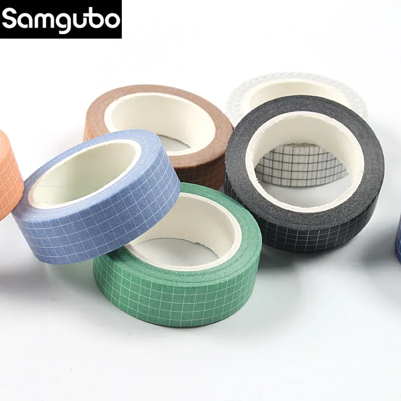 Color: WHITE - 10M Pure Color Grid  Washi Tape Set Masking Tape Journaling Supplies Washy Tape Organizer Washitape Stationery Sticker Scrapbook