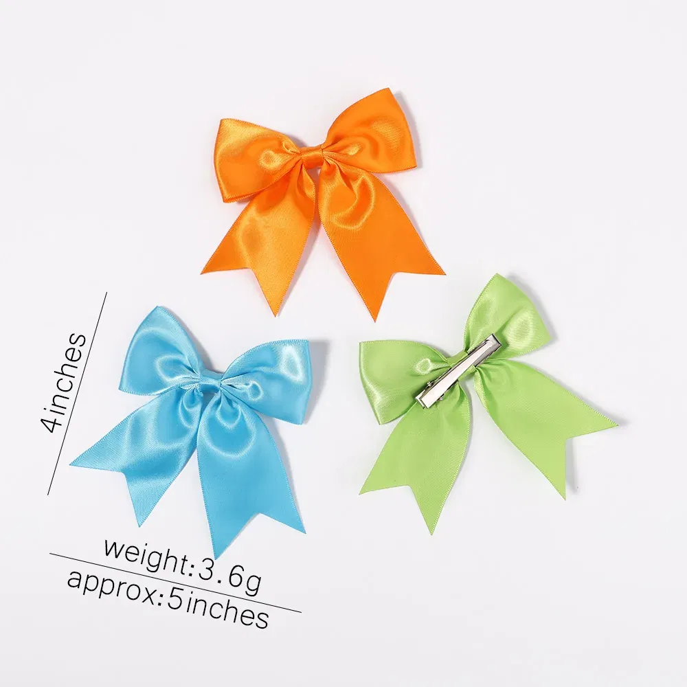 Color: Silver - 2Pcs/set Delicate Ribbon Cheer Bows Hair Clip for Kids Solid Color Hairpins Barrettes Handmade Headwear Girl Hair Accessories