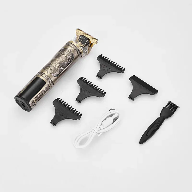 Color: Gold - T9 Hair Clipper Electric Clipper Hairdressing USB Electric Three-speed Speed Adjustment Large-screen Power Display Metal Shaver