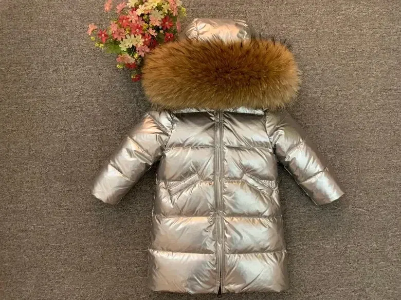 Color: Brown, Kid Size: 2T - Children Girl boy Winter real fur thickened down jackets 90 down Long Coat jacket overcoat baby kids clothing -30 outwear ws1245
