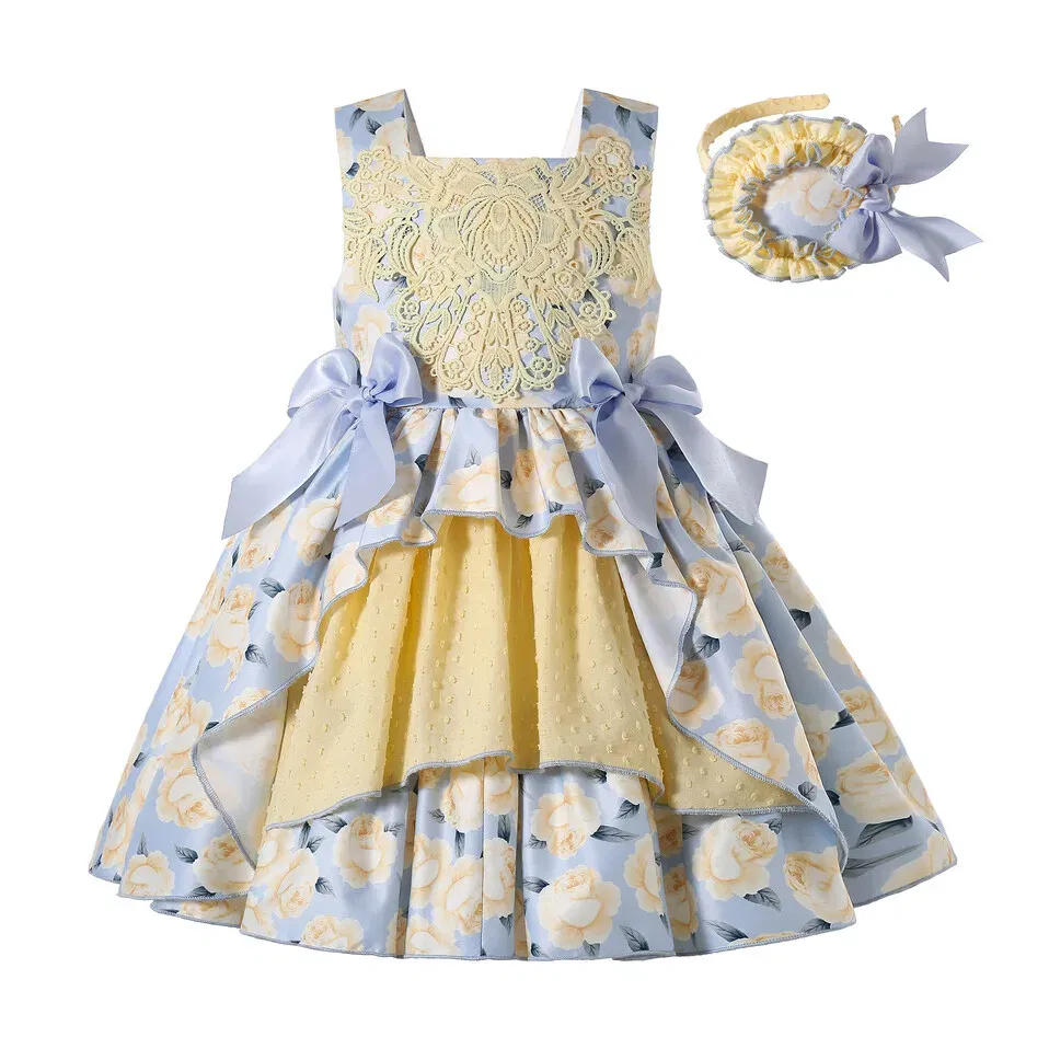 Color: Yellow, Kid Size: 10 - Pettigirl Mother Kids Baby Girls Summer Autumn Flower Bridesmaid Dresses for Children Princess Party Wedding Clothes 2368101214Y