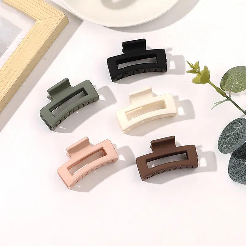 Color: GRAY - Wholesale 4.5cm Frosted Matte Mini Grab Clip Crab Hair Clips Women Hollow Square Hair Catches Ponytail Clip Bangs Clip Top Clips