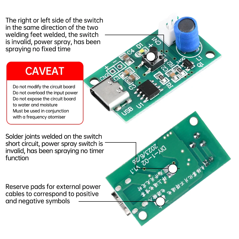 Bundle: Bundle1 - DC5V Ultrasonic Spray Humidifier Electronic Atomization Module Set Universal Humidification Module TYPE-C