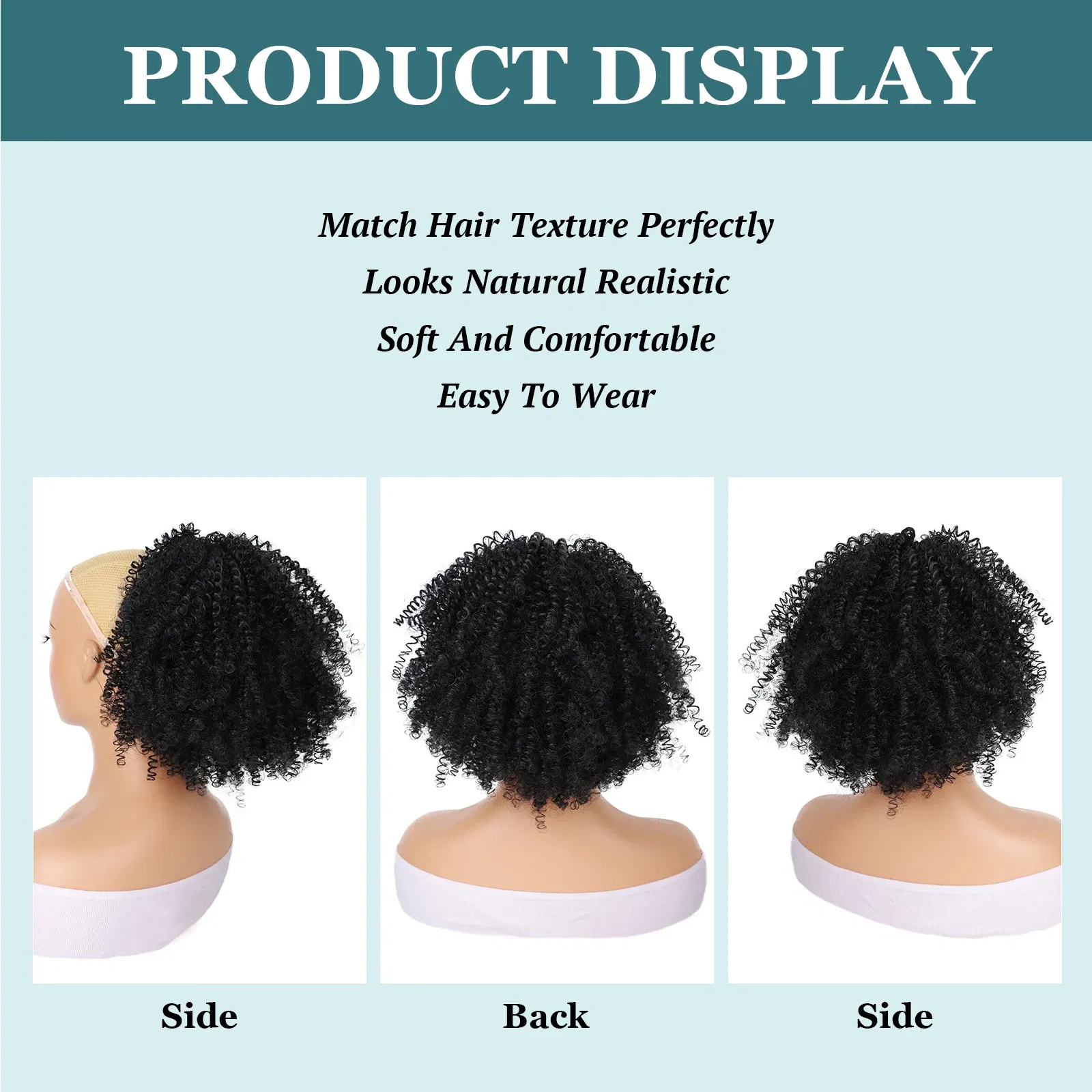 Color: Natural Color - Afro Puff kinky curly Drawstring Ponytail Bun Extension for Black Women Synthetic Short Afro Kinkys Curly Afro Hairpieces