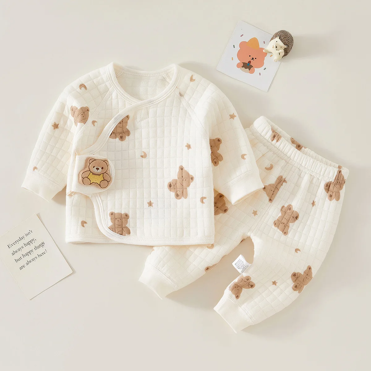Color: AQUA, Kid Size: newborn - Autumn Winter Thermal Underwear Suit Baby Clothing Sets Boys Girls Pajama Sets Baby Warm Sleepwear Cartoon bear Kids Clothes