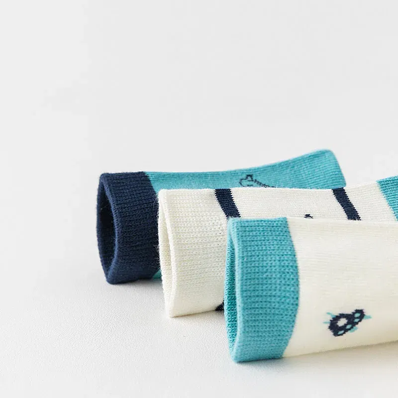 Color: Beige, Size: 4-6T - 5 Pairs/lot Baby Socks 2024 Autumn Cotton Socks Medium Socks Kids Little Big Boys Crew Sock