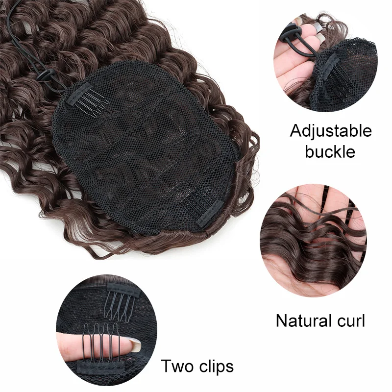 Color: T4/27/30 - Synthetic Long 22Inch Kinky Curly Ponytail Extensions Clip in Drawstring Ponytail Wig Afro Pony Tail Women Hairpiece