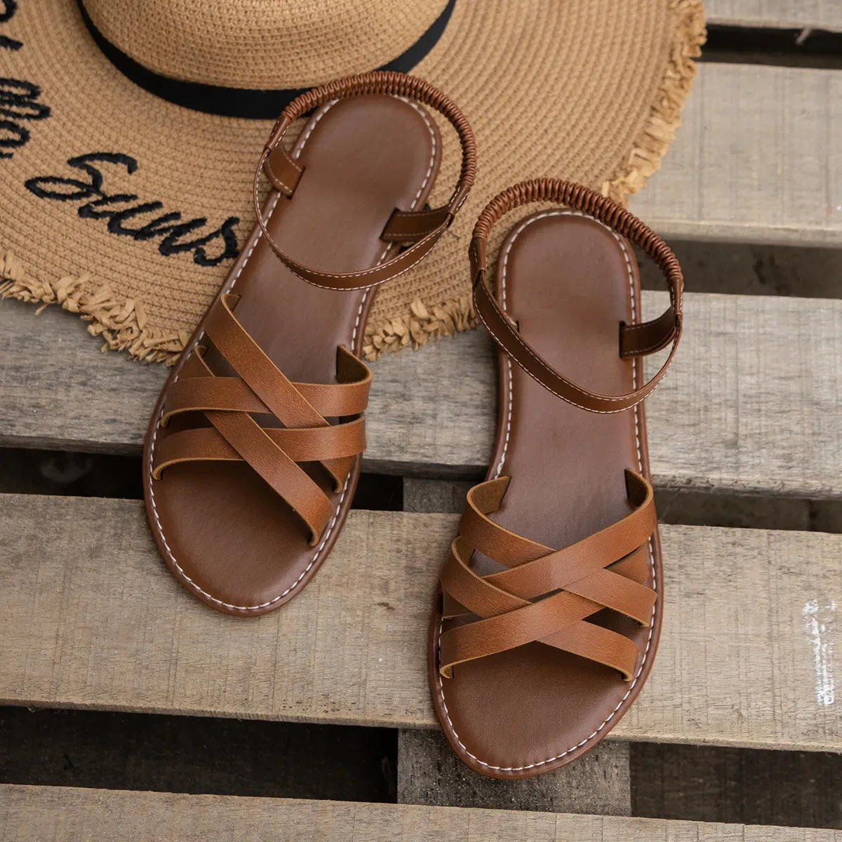 Color: Blue, Shoe Size: 37 - Shoes for Women 2024 Summer New Women Flat Sandals Bottom Roman Strap Sandals with Non Slip Rubber Soles Ladies Daily Sandalia