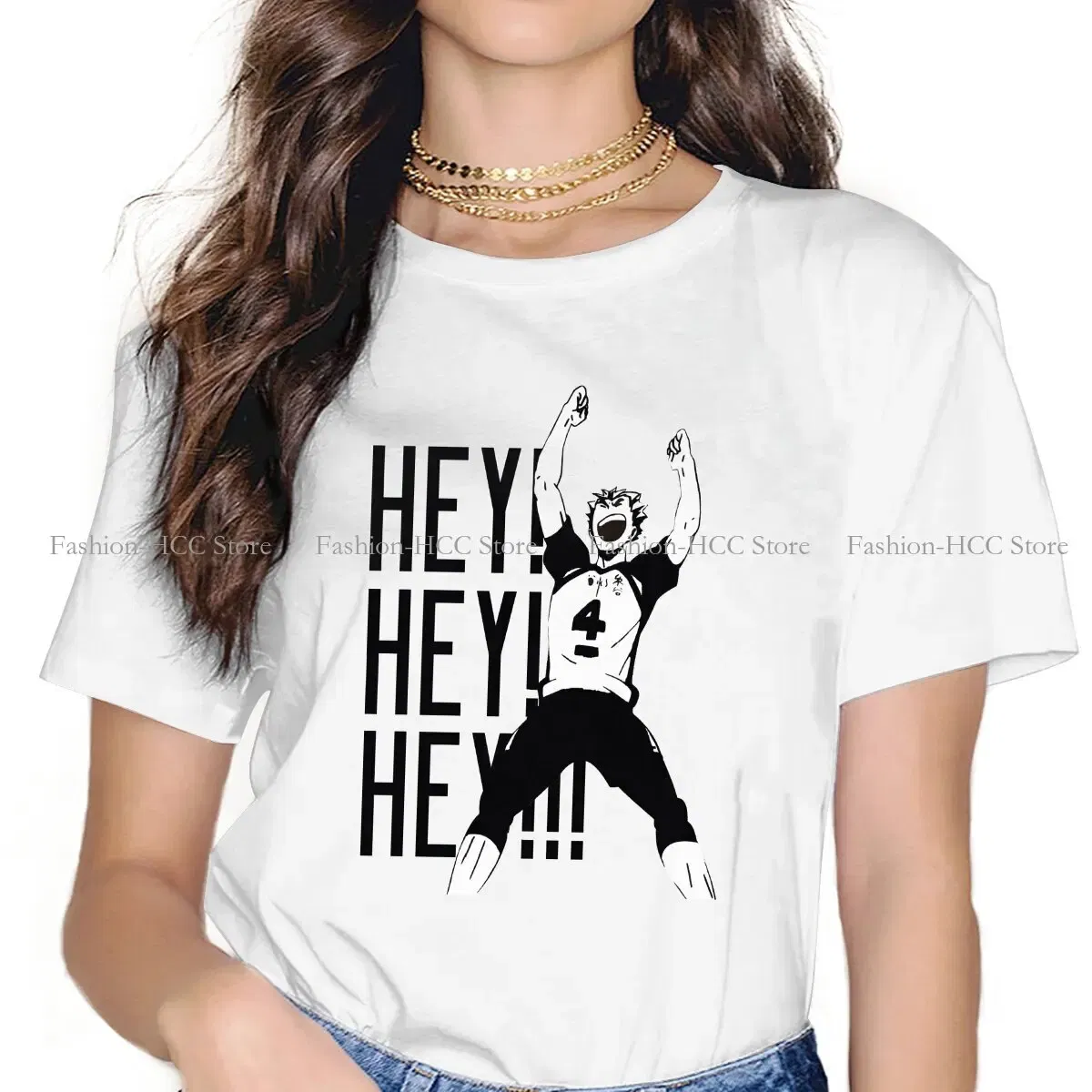 Color: black, Size: XL - Haikyuu Cartoon Anime Polyester TShirts Bokuto Kotaro Hey Hey Hey Print Men's T Shirt New Trend Clothing