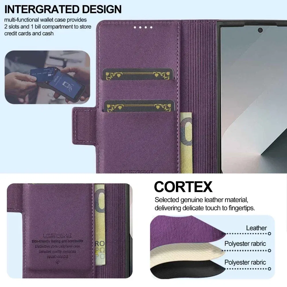 Color: Red, Compatibility by Model: Galaxy Z Fold6 - Premium Leather Phone Case for Samsung Galaxy Z Fold 7 6 5 4 3 Fold6 Fold5 Fold4 5G with Pen Holder Wallet Flip Phone Cover
