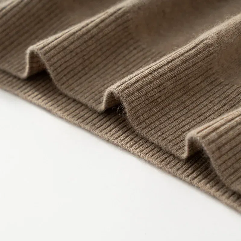 Color: Khaki, Size: L - High Quality Men's 100% Cashmere POLO Collar Pullover Soft Elastic Autumn Winter Business Casual Solid Color Knitted Sweater