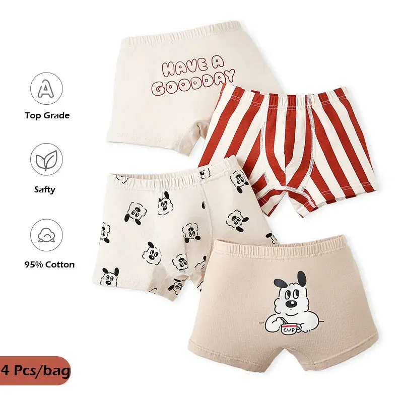 Color: SKY BLUE, Kid Size: 3T - Kids Boys Underwear Spring Newest Baby Underpants Children 4pcs Cotton Briefs Boys Boxer Shorts Baby Underwear